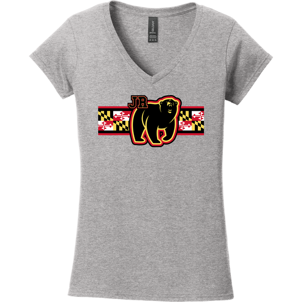 MD Jr. Black Bears Softstyle Ladies Fit V-Neck T-Shirt